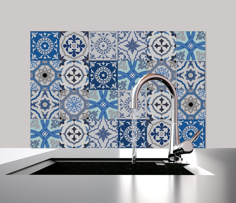 Queence | Küchen Spritzschutz Fliesenmuster 60x40 cm | Küchenrückwand | Alu-DiBond | Abdeckung Herd