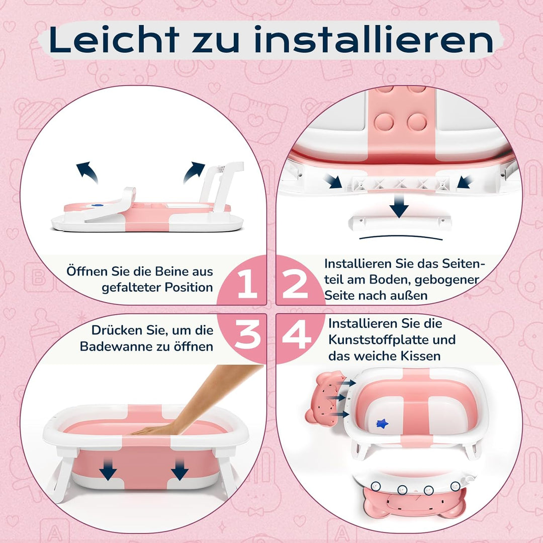 COOSEYA Baby Badewanne für 0-18 Monate, Faltbare Babybadewanne mit Weichem Polster und Temperaturemp