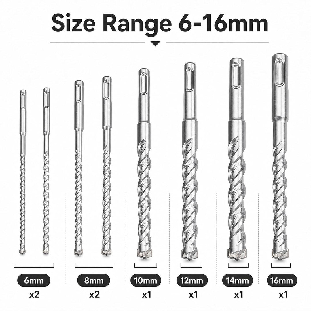 STARVAST SDS Plus Bohrer Set für Beton [8tlg - Ø6-16 & 210mm lang] 4 Schneiden - Langlebige Betonboh