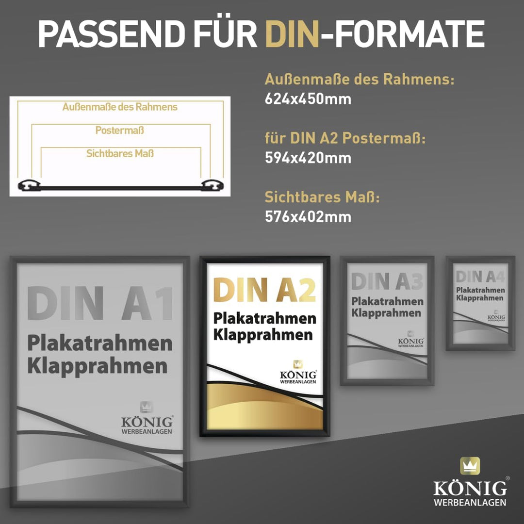 Dreifke Plakatrahmen DIN A2 | 25mm Alu Profil, eckig | schwarz | inkl. entspiegelter Schutzscheibe |
