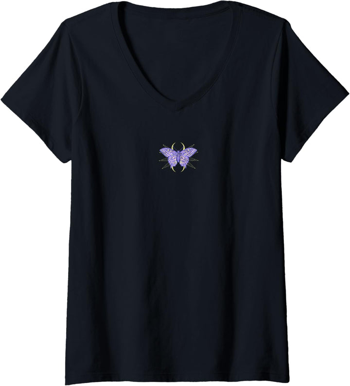 Damen Celestial Butterfly Tarot Card Front & Back T-Shirt mit V-Ausschnitt