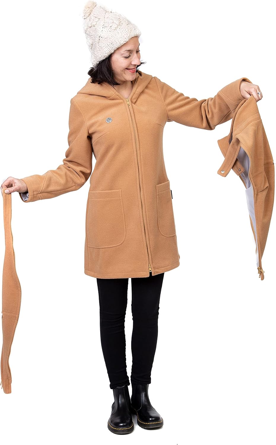 Viva la Mama - schicker Umstands- und Tragemantel für den Winter - VALENTIN S Beige - Vorn Tragen, S