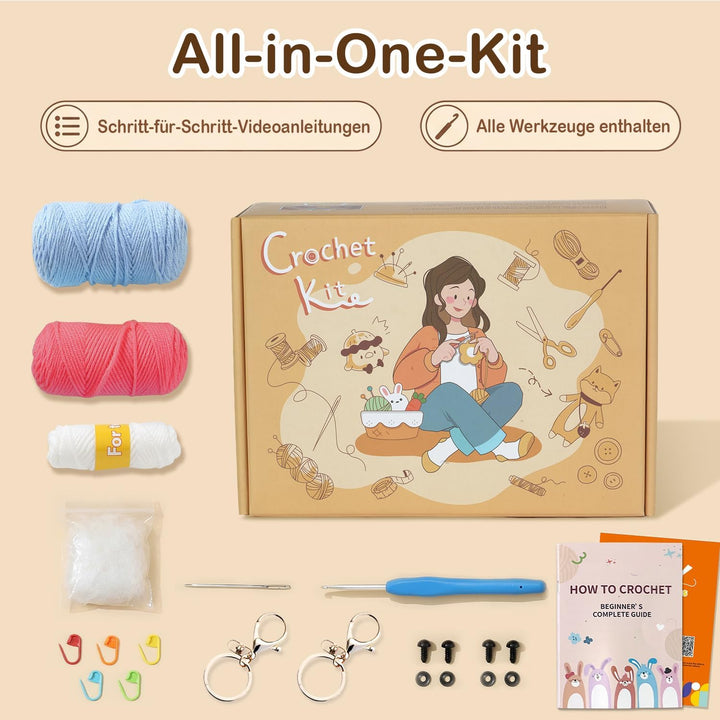 Ktmeor Häkelset für Anfänger, Häkeltier-Set, 2 Oktopus für Erwachsene und Kinder, mit Schritt-für-Sc