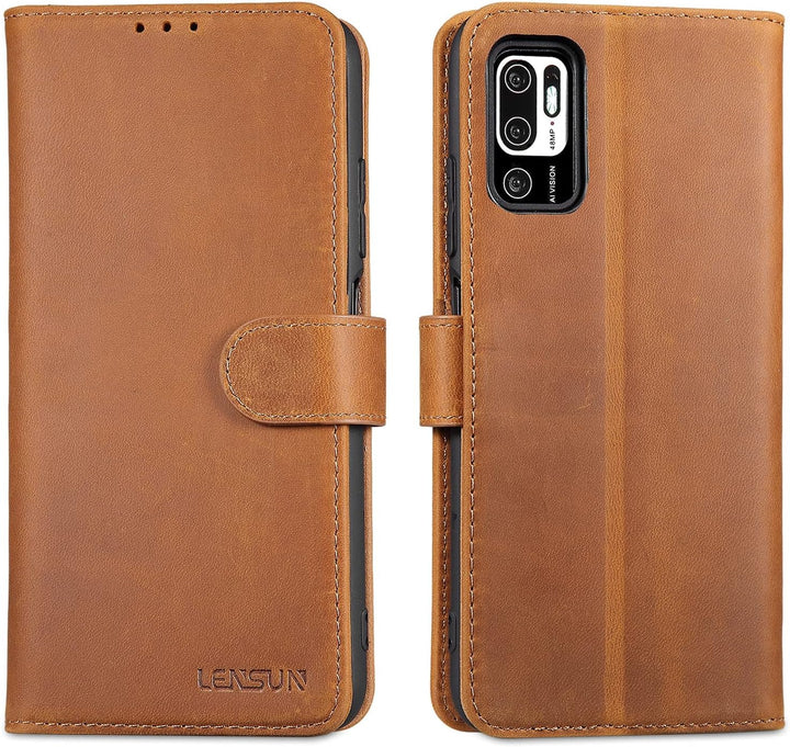 LENSUN Echtleder Hülle für Xiaomi Redmi Note 10 5G, Xiaomi Poco M3 Pro 5G Handyhülle [Echtes Leder]