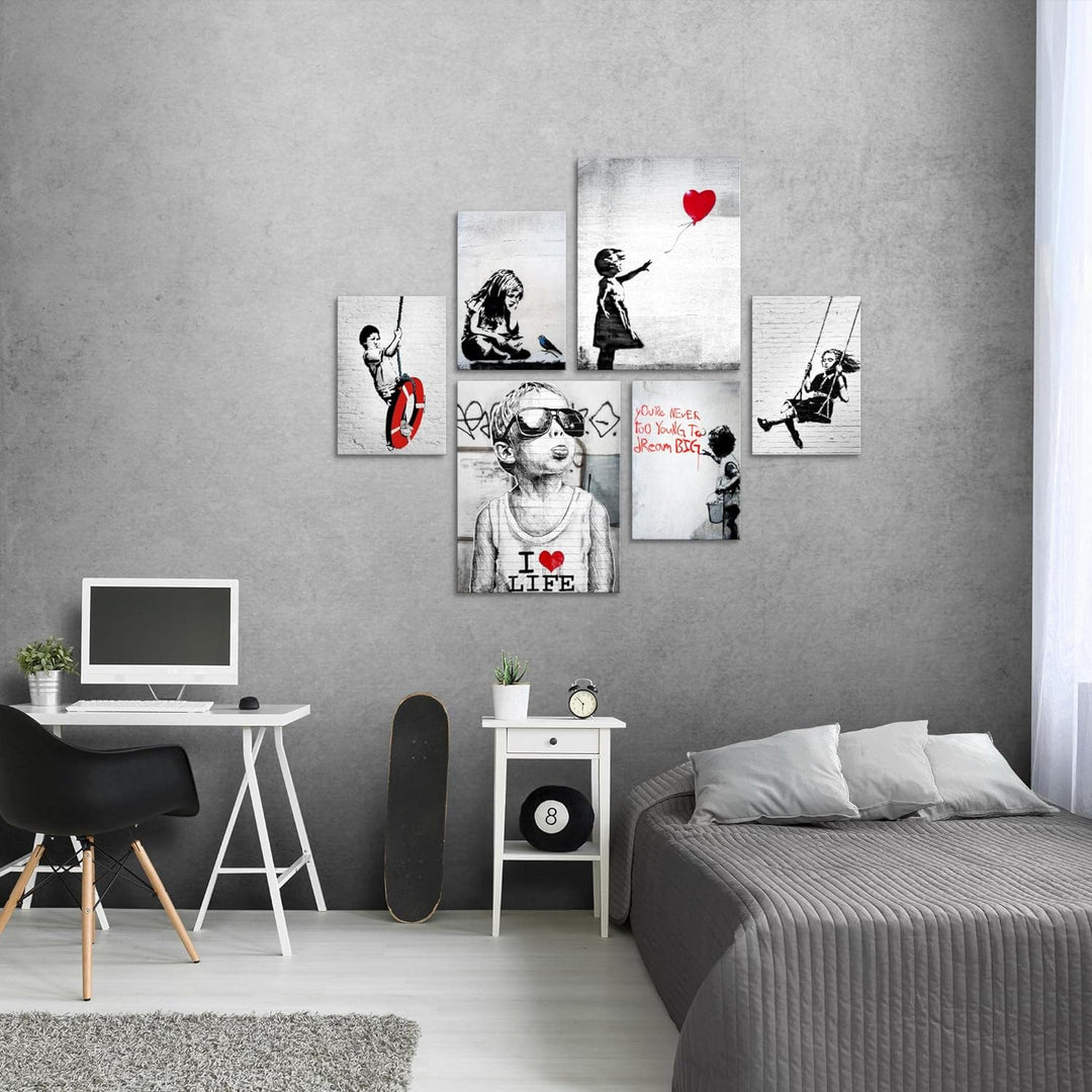 Novart Bilder Set - AUFHÄNGFERTIG - KEIN EXTRA RAHMEN BENÖTIGT - Banksy Collage Modern Street Art -