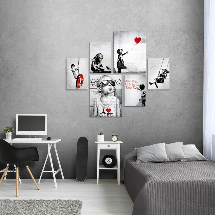 Novart Bilder Set - AUFHÄNGFERTIG - KEIN EXTRA RAHMEN BENÖTIGT - Banksy Collage Modern Street Art -