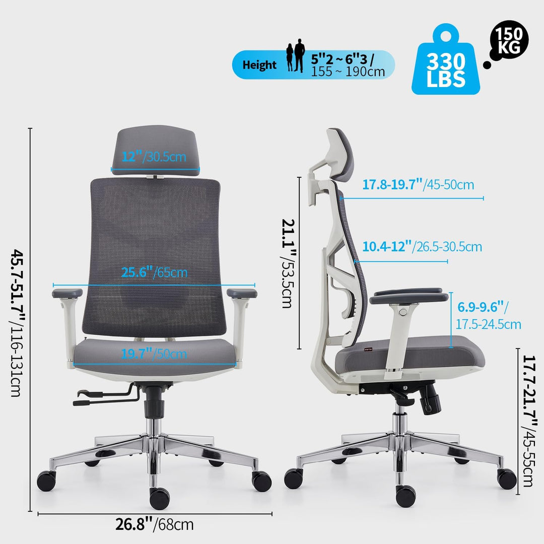 HOLLUDLE Ergonomischer Bürostuhl mit Adaptiver Rückenlehne, Schreibtischstuhl mit 4D Armlehnen, Vers