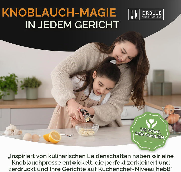 ORBLUE Knoblauchpresse Edelstahl Schwarz – Premium Knoblauchpresse &amp; Knoblauchreibe – Garlic Press m