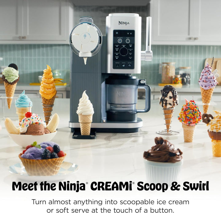 Ninja CREAMi Swirl Eis- und Soft-Serviermaschine, Sorbet, Milchshake, gefrorener Joghurt, kalorienar