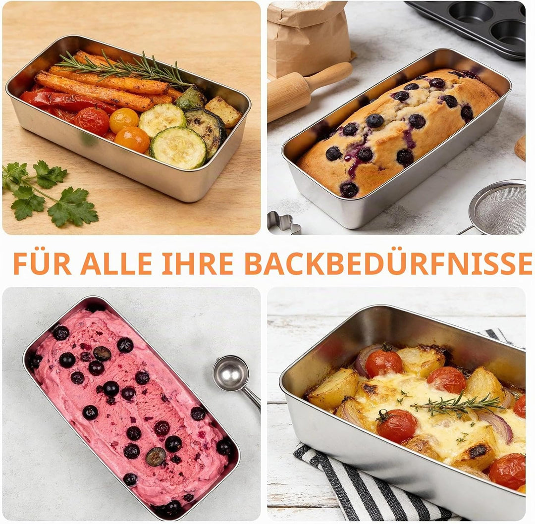 2 Stück Backform Kastenform Brot Kuchen, Edelstahl Brotbackform Gross, Brotformen zum Backen Rechtec