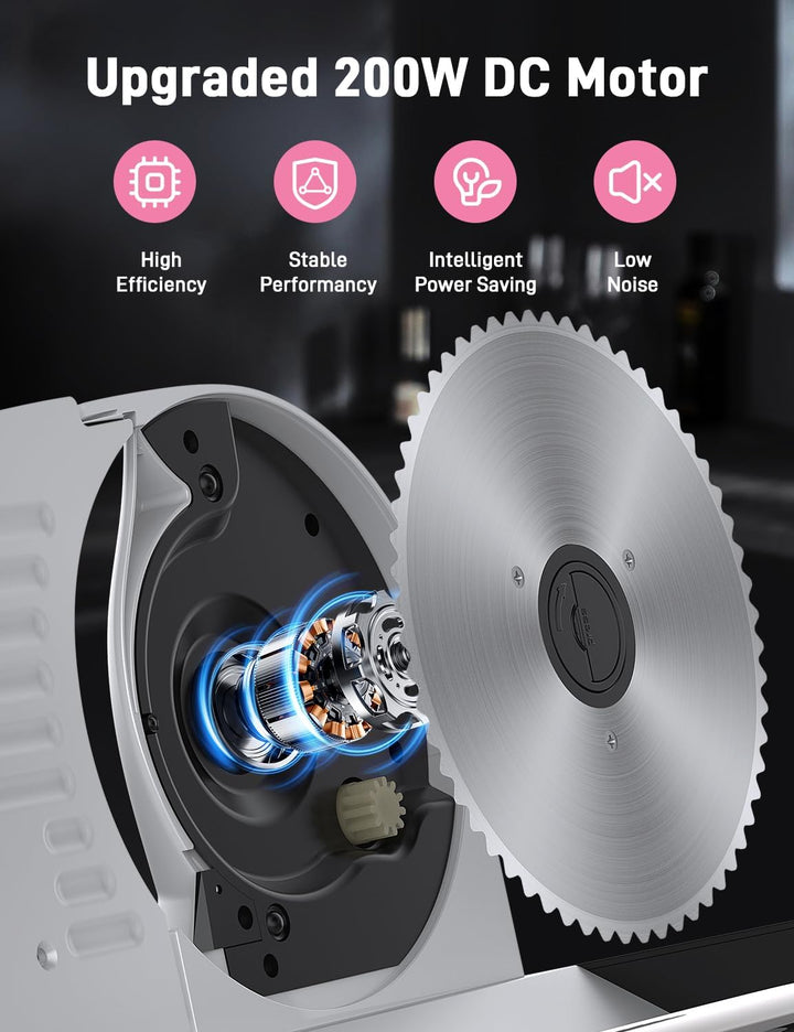 Elektrische Allesschneider Mit Leisem DC-Motor, 200W Brotschneidemaschine, Duale 19CM Edelstahlkling