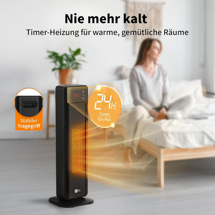 aeco EcoHeat Boost 58cm Energiesparend Heizlüfter mit Fernbedienung, 2000W LED ECO-Modus, 24H Timer,