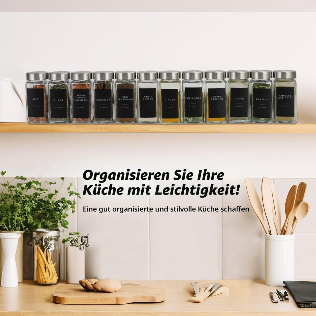 Lannvan Gewürzgläser Eckig Set [24 Stück] mit Edelstahldeckel, 120ml Gewürzdosen mit 246 Etiketten,