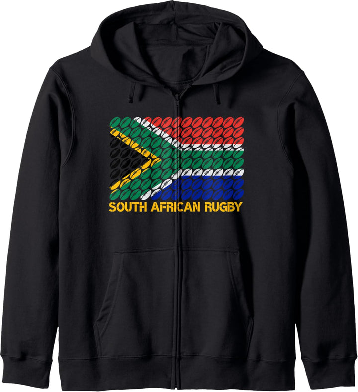 Rugby-Ball-Muster, Südafrika-Flagge. Kapuzenjacke