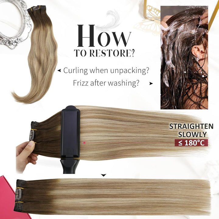 Moresoo Clip Extensions Echthaar Balayage Haarextension Echthaar Clip in Extensions Echthaar Remy Ex