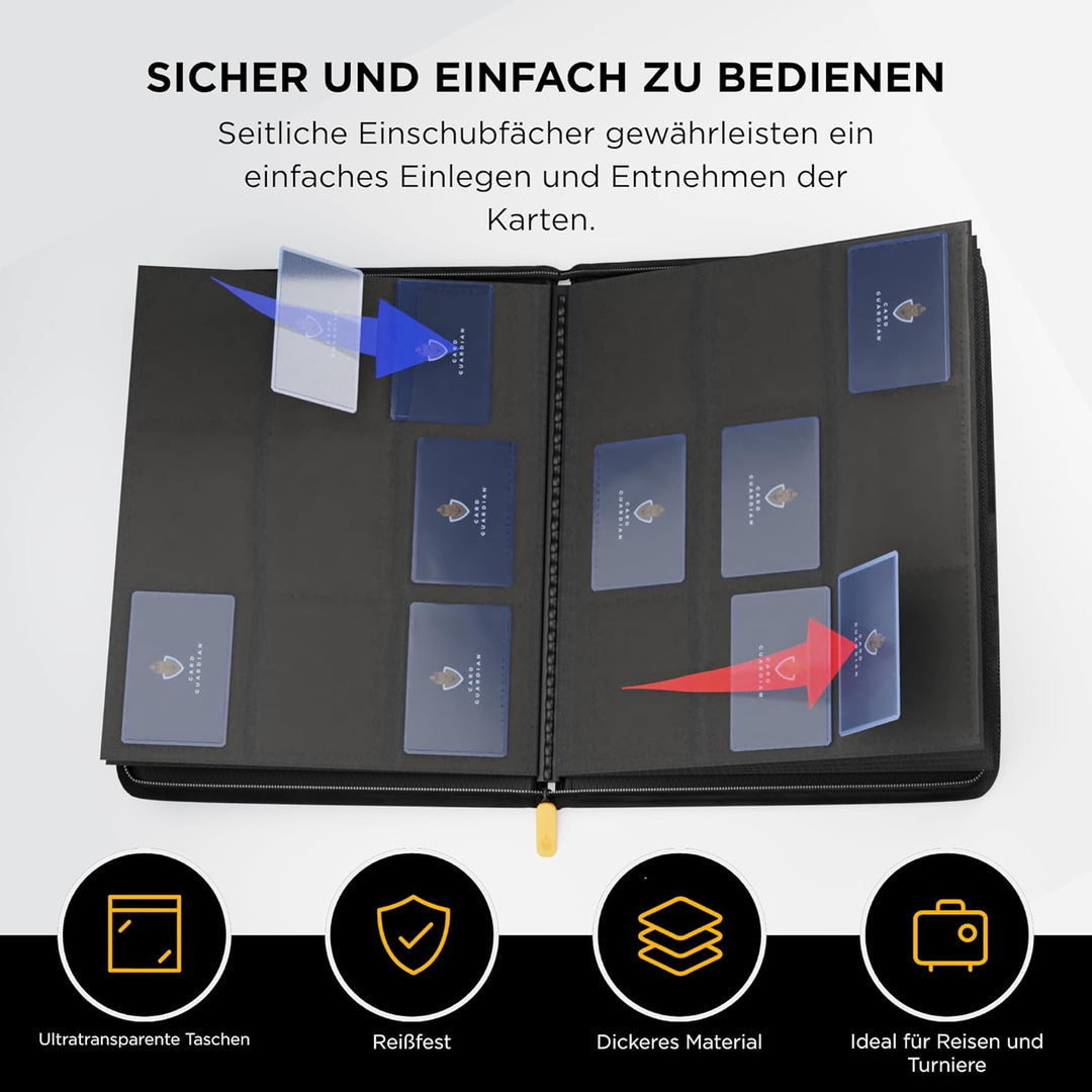 Card Guardian – Premium Sammelkarten Album mit Reissverschluss – 360 Kartenplätze – 9-Pocket TCG Bin