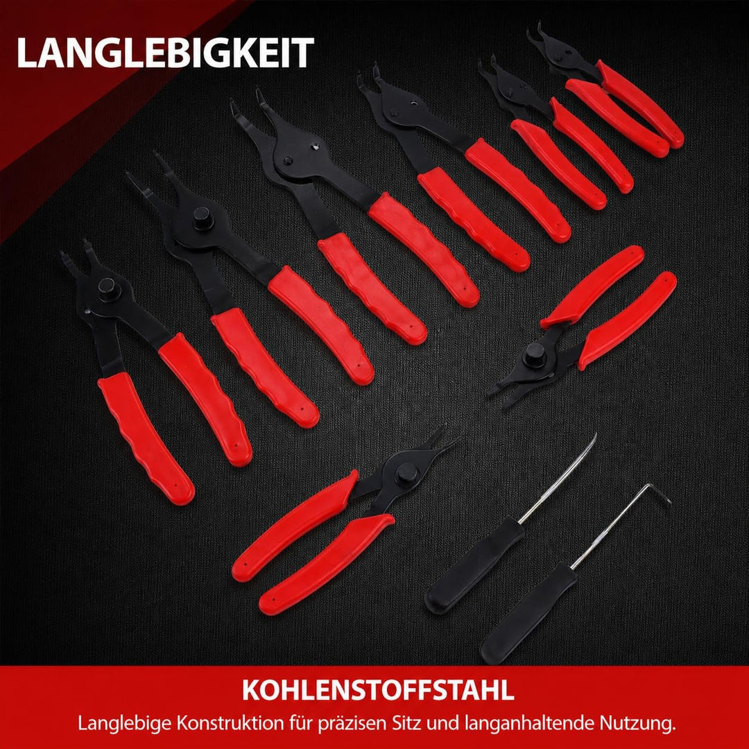 Sicherungsringzangen Set, Seegerringzange Innen und Aussen Schwerlast, Gerade und Gebogene Sprengrin