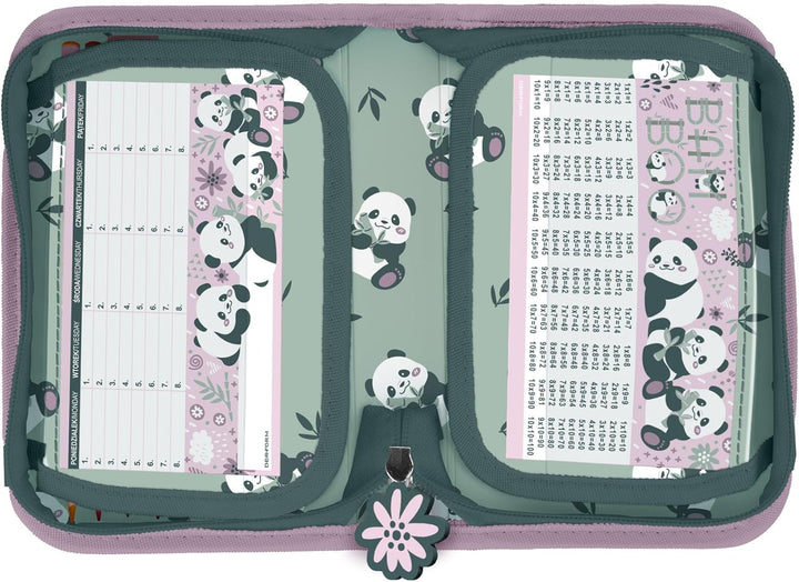 Panda Pandabär Bärchen, Federtasche Federmappe, 24 tlg. gefüllt für Kinder Jungen Mädchen, rose/grün