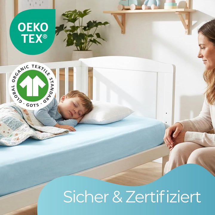 Spannbettlaken 70x140 aus 100% komplett natürlicher Bio-Baumwolle bettlaken 70 x 140 Baby in Blau Fa