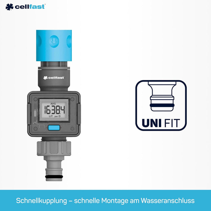 Cellfast Ideal 52-098 Wasserdurchflussmesser,Wassermengenzahler, Wasserzähler - Präzise Kontrolle un
