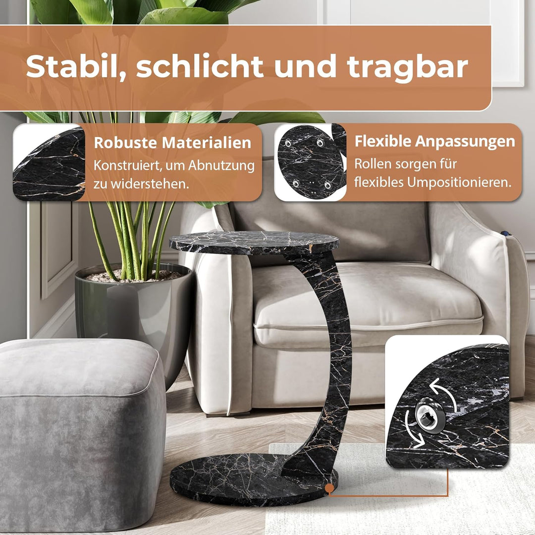 [en.casa] Beistelltisch Holeby Couchtisch Sofatisch auf Rollen Betttisch Laptoptisch C-Form Wohnzimm
