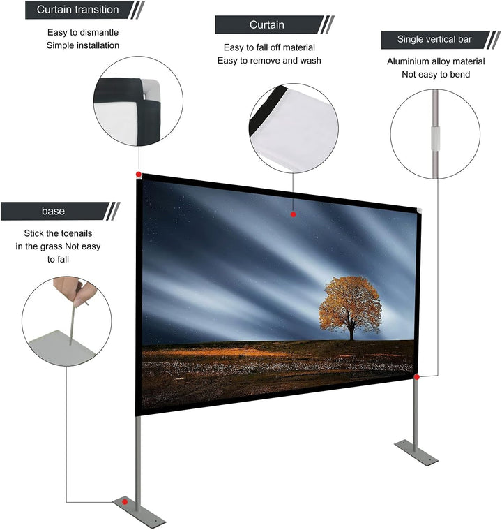 Projektion Leinwand mit Stand 80 Zoll HD 4K Outdoor Indoor Projector Screen Schnelles Falten Tragbar