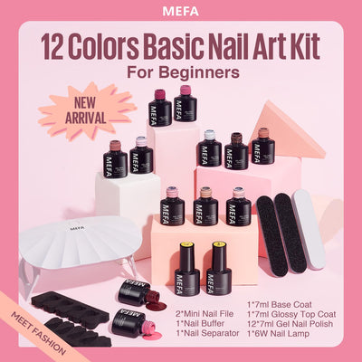 MEFA Shellac Set Starterset mit Lampe 6W,12 Farben UV Nagellack Set Gelnägel Starterset Weiss Rosa N