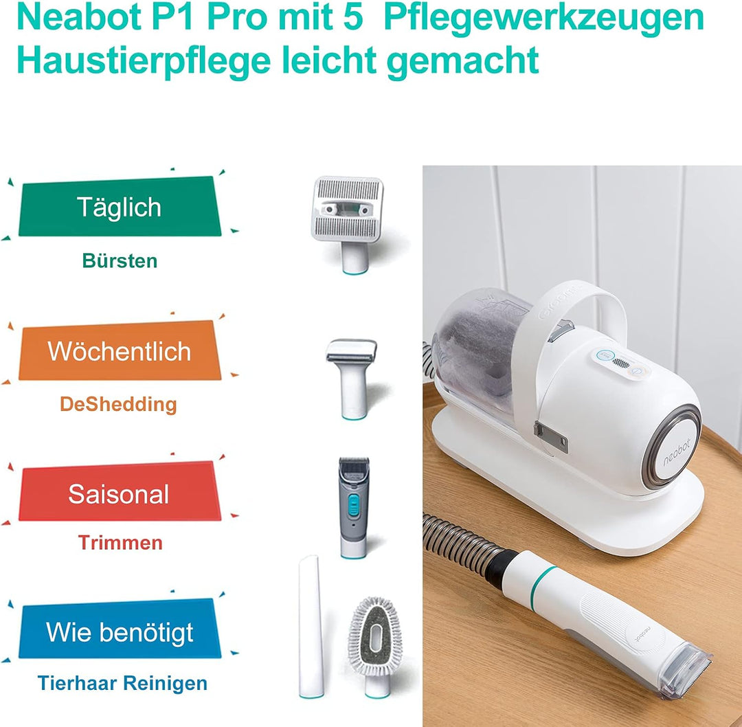 neabot P1 Pro Hundeschermaschine mit Tierhaar Staubsauger, Profi Haustierpflegeset, leise Schermasch