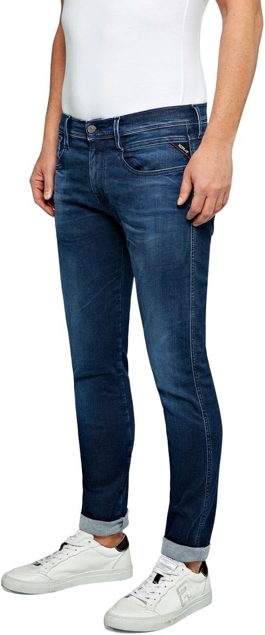 Replay Herren Jeans Anbass Slim-Fit Hyperflex Cloud mit Stretch 27W / 32L Dark Blue 007, 27W / 32L D