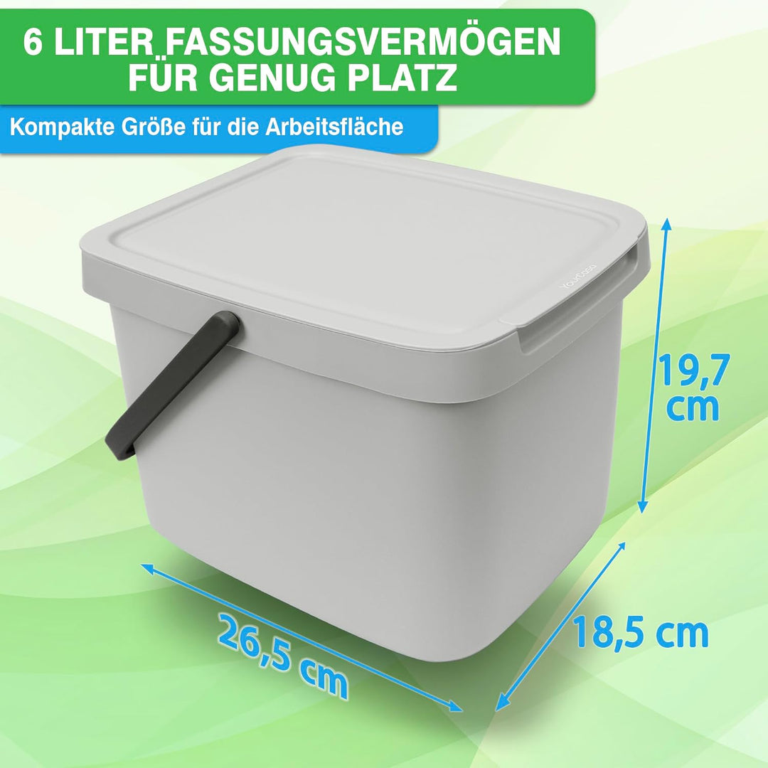 YourCasa Biomülleimer Küche - 6L Komposteimer Küche für alltäglichen Biomüll Behälter - Kompostbehäl