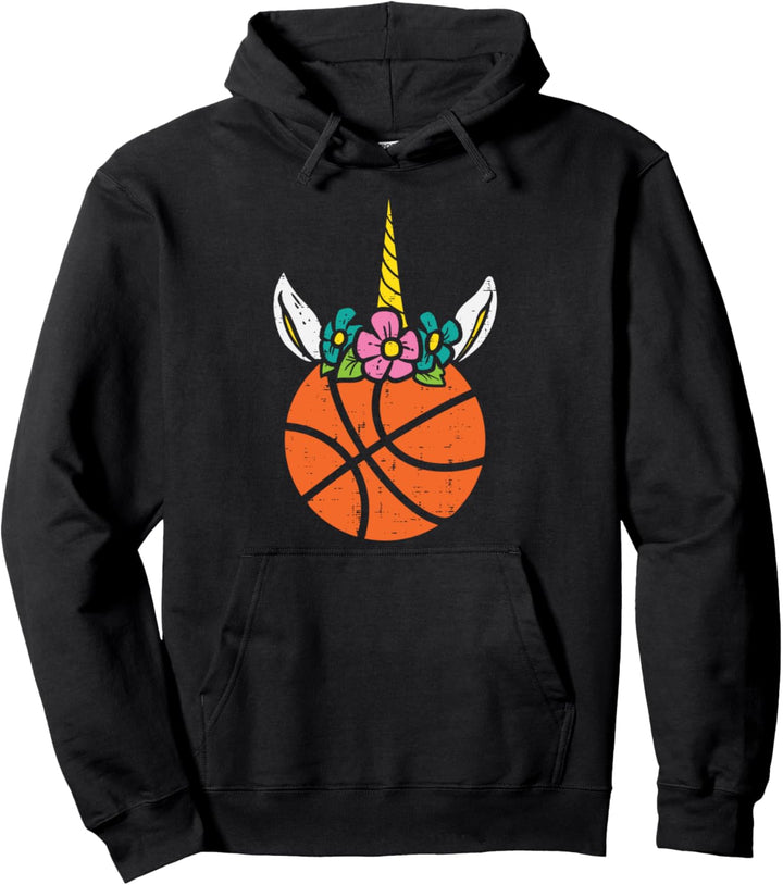 Einhorn-Kopf-Basketball, süsser Sportspieler, Kinder, Mädchen, Damen Pullover Hoodie