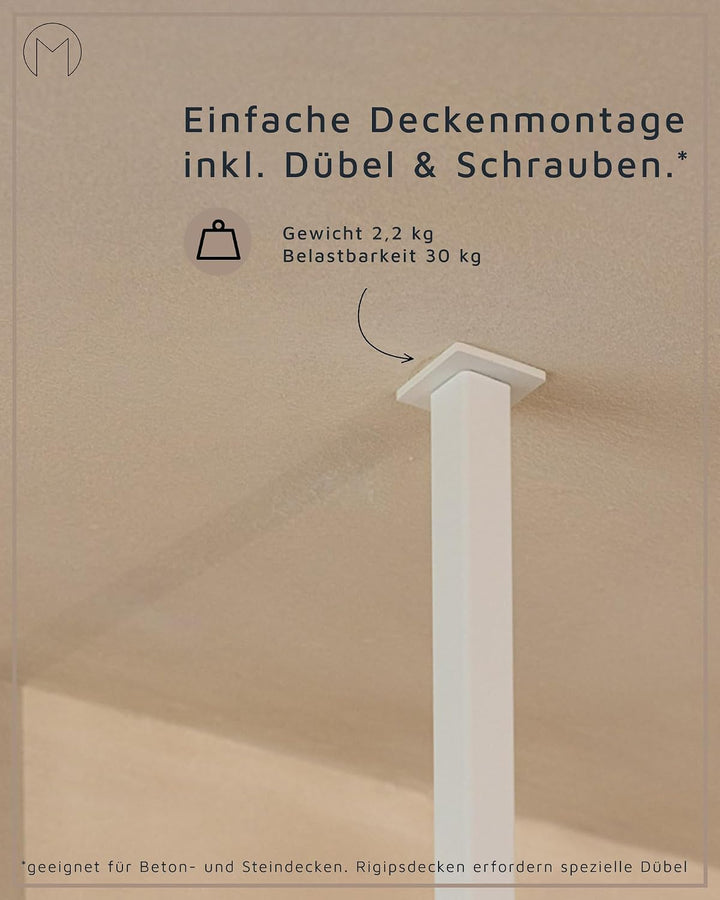 Metallbude Kleiderstange RUBI Cashew - Eckige Garderobe mit Deckenmontage - Decken Kleiderstange - K