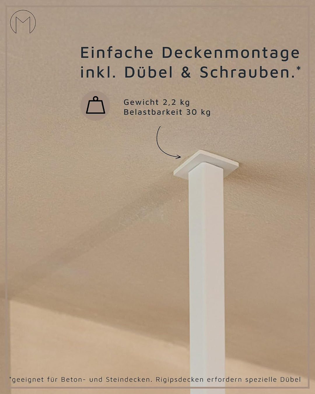 Metallbude Kleiderstange RUBI Cashew - Eckige Garderobe mit Deckenmontage - Decken Kleiderstange - K