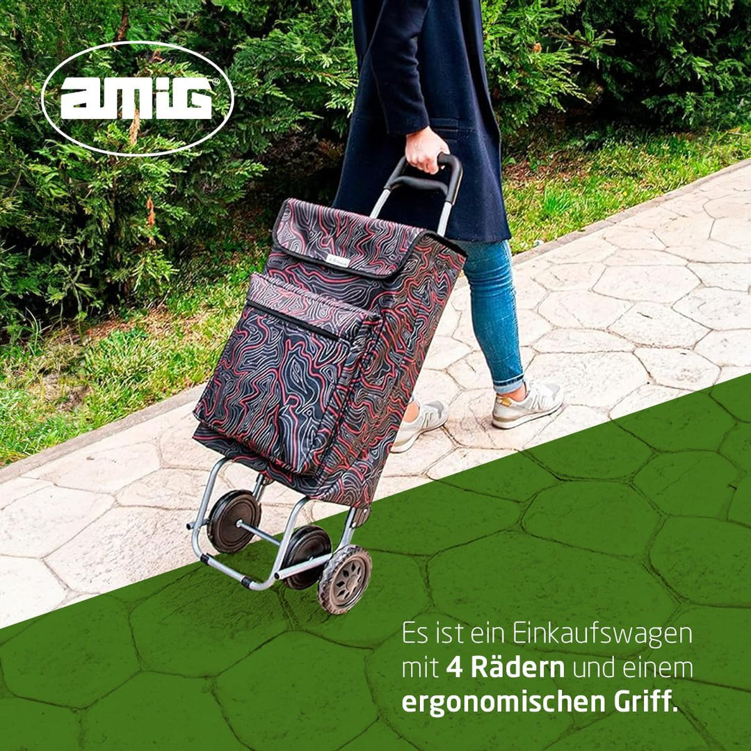 Amig - Einkaufstrolley mit 4 Rädern - Aussentasche für Tiefkühlkost - Maximale Belastung 15 kg -Kapa