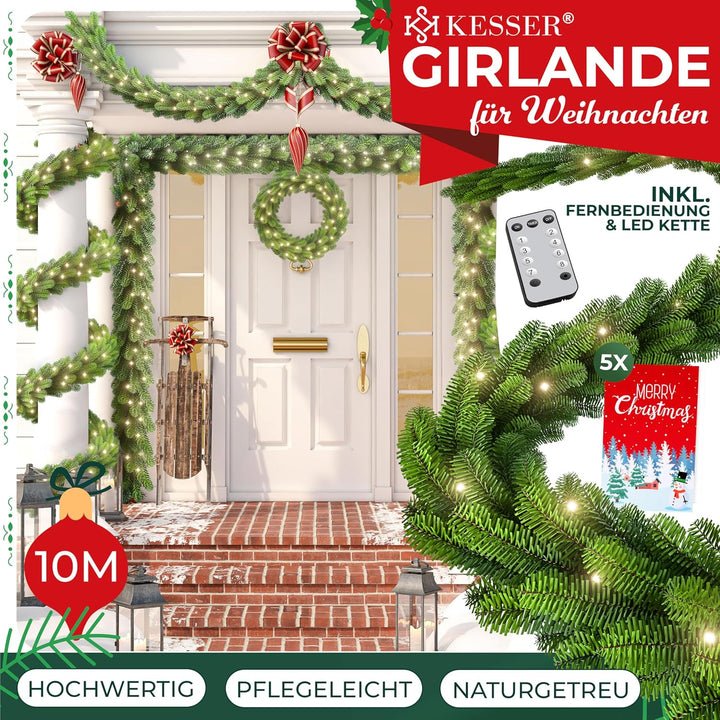 KESSER® Weihnachtsgirlande 10m mit Beleuchtung 200 LEDs - 6 Stunden Timer - LED Kette 8 Leuchtmodi -