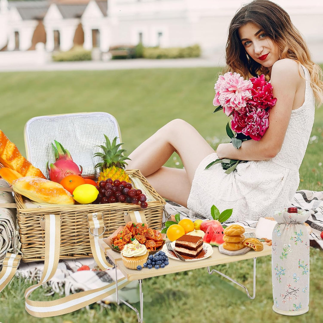 Picknickkorb-Set mit Klapptisch und Besteck-Set, Picknickkorb für 4 Personen mit kühltaschen, Flecht