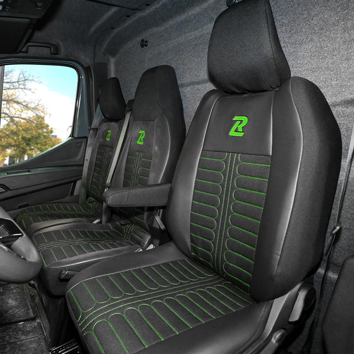 LUCARO Sitzbezüge Auto Set Tornado für Renault Master 4, Nissan Interstar 3 Grün Rückenlehne und Sit
