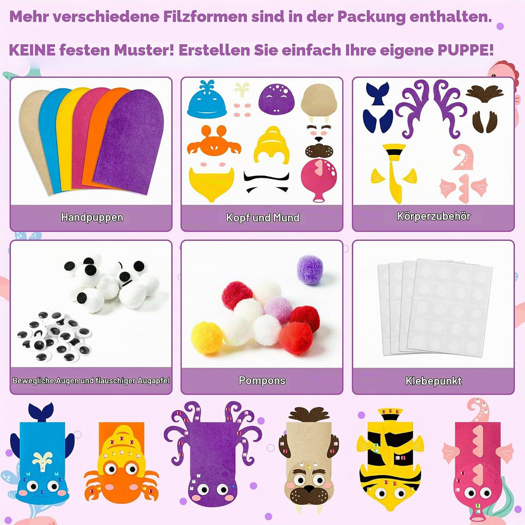 WATINC Felt Handpuppe DIY Art Craft Set 6 Stück Puppentheater Kreatives DIY-Set zum Selbermachen für