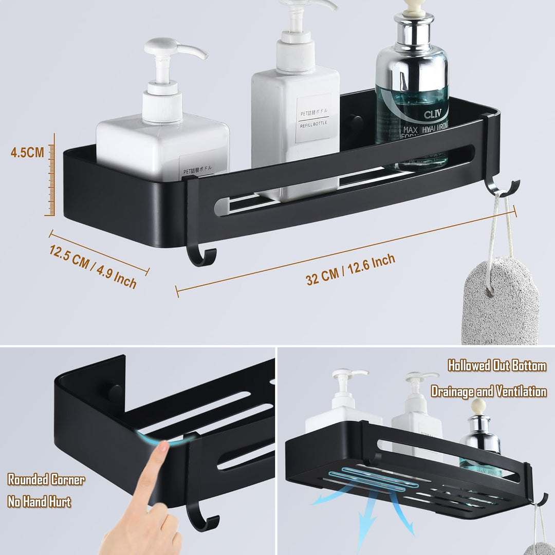 HNVNER Duschregal Ohne Bohren, Duschablage Aluminium mit 4 Haken Rostfreies Badezimmer Regal Shampoo