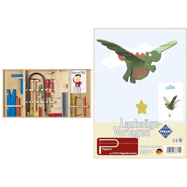 Pebaro M407C Laubsaege im Holzkasten, 36 cm x 29,5 cm x 6 cm & 377/1S Papeterie & Sticker, DIN A4 Bu