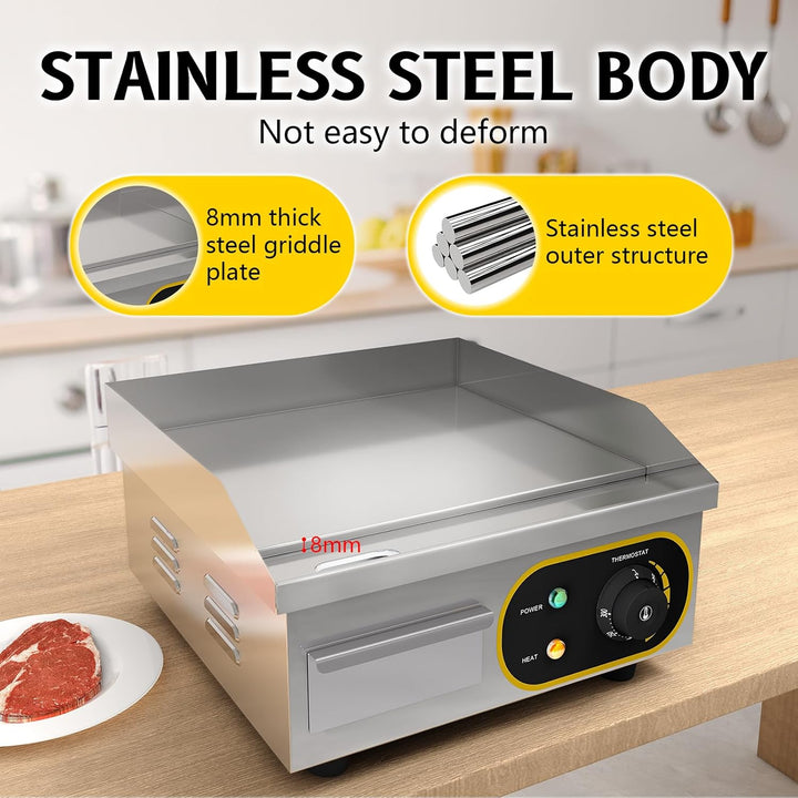 Grillplatte Elektrisch, Profi Gastro Elektrogrill Elektrische Grillplatte Tischgrill mit 36 x 30 cm