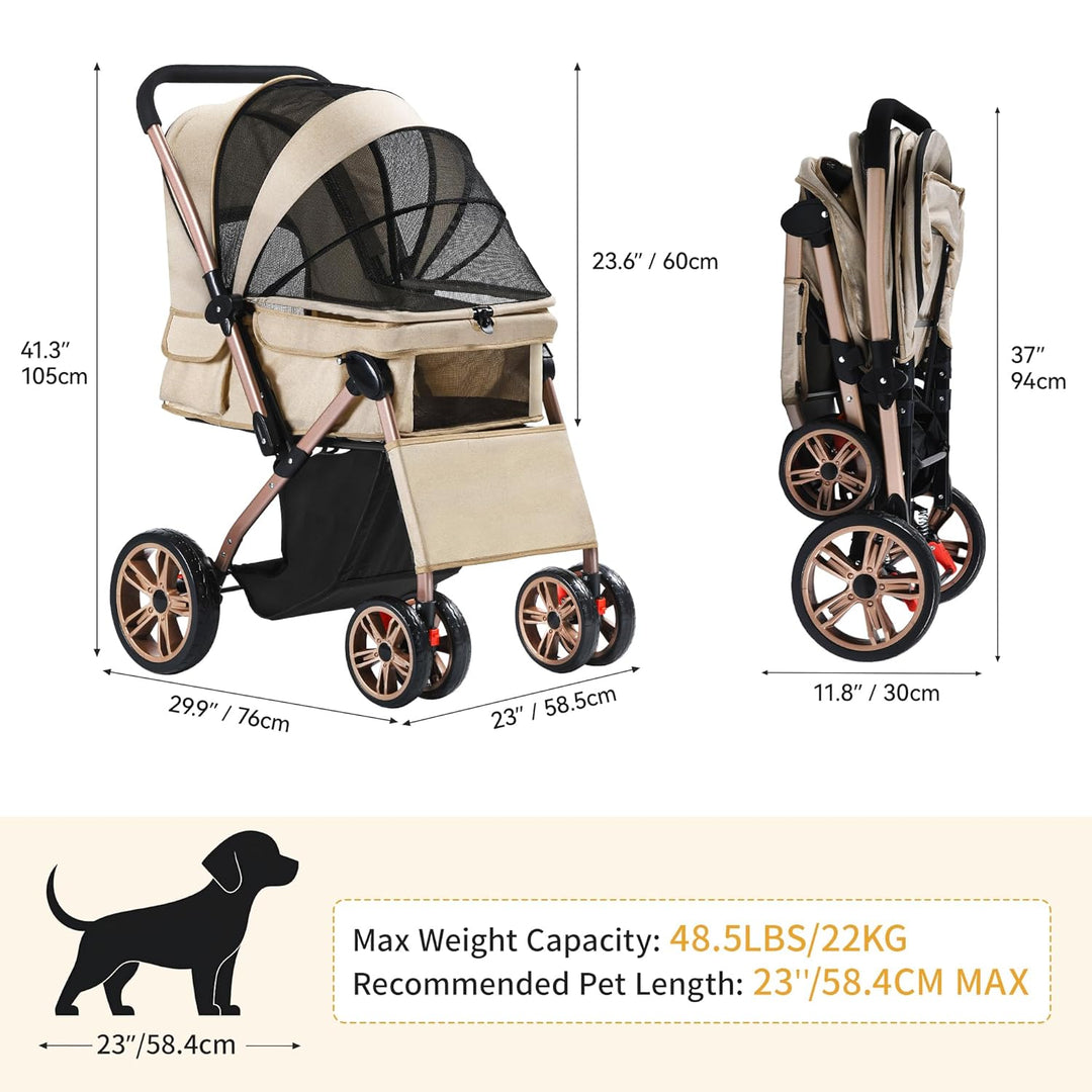 DWVO Hundebuggy 3 in1 Hundebox Transporttasche, Faltbar klappbar Katzenwagen Bis 22kg, 360° Verschle