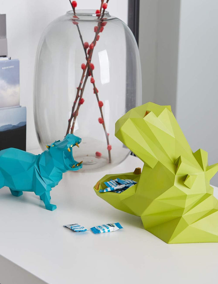 Amoy-Art Nilpferd Skulptur Arts Modern Dekor Statue Wohnzimmer Kunst Polyresin Blau Geschenk 18cm, B