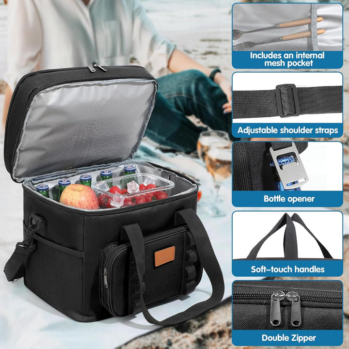 Kühltasche, 30.7L Doppel-Kühltasche Gross Faltbar, Thermotasche Hält Warm & Kalt, Picknicktasche mit
