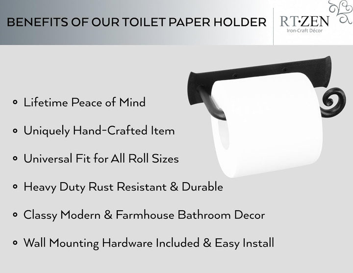 RTZEN Schmiedeeisen Toilettenpapierhalter | Handgefertigt Rolle Aufhänger | by Décor Schwarz, Schwar