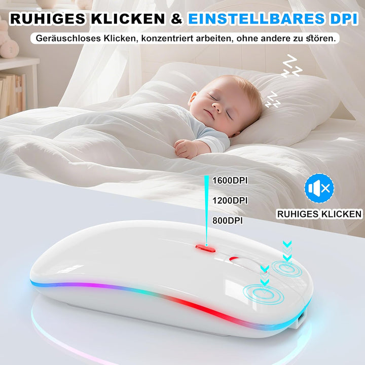Azmall Kabellose Maus mit Jiggler-Modus – Bluetooth 5.2 & 2.4G Funk, für Laptop, PC, iOS, Android, i