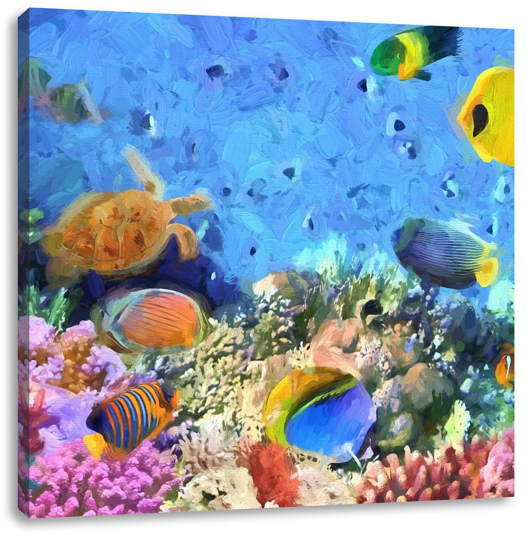 Pixxprint Fische im Korallenriff als Leinwandbild Quadratisch/Grösse: 70x70 / Wandbild/Kunstdruck/fe