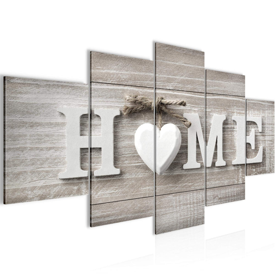 Runa Art Bild Wohnzimmer Home Herz 5 Teilig Landhausstil Beige Braun Wandbilder auf Vlies Leinwand 5