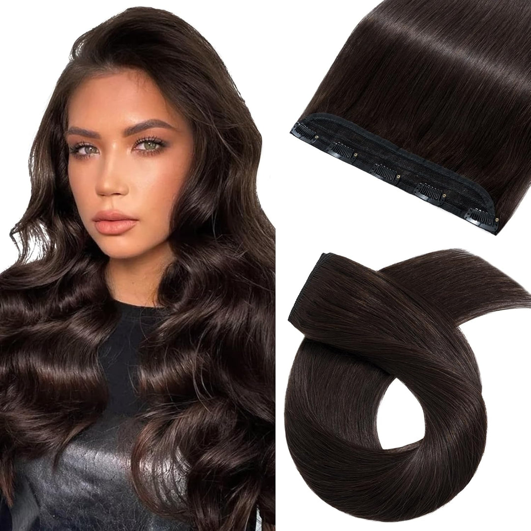 25cm Clip in Extenions Echthaar Haarteile Echthaar 1Pc 5Clips Haarteil 02# Dunkelbraun Weich Natürli