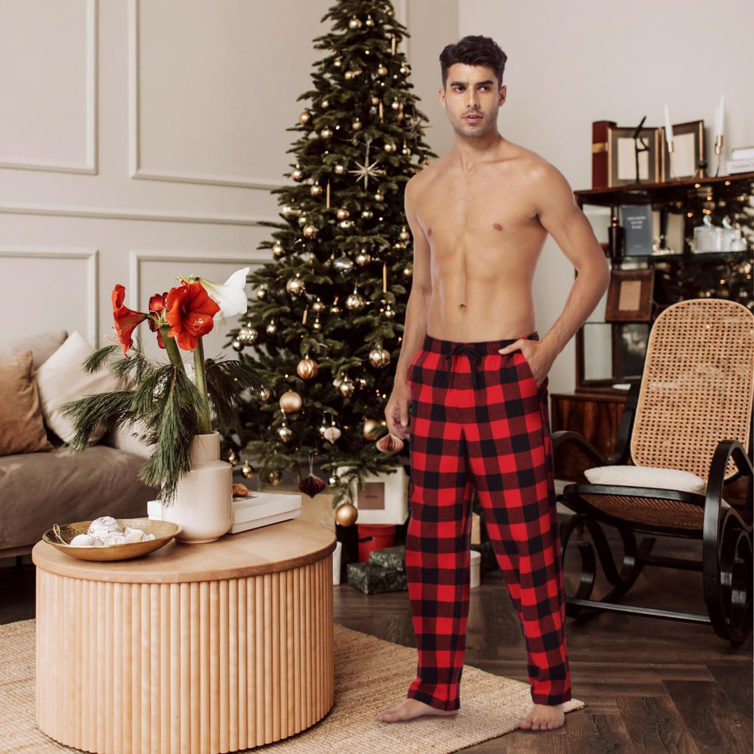 Schlafanzughose Herren, 100% Baumwolle Kariert Pyjamahose Dicke Flanell Schlafhose Weich Nachtwäsche